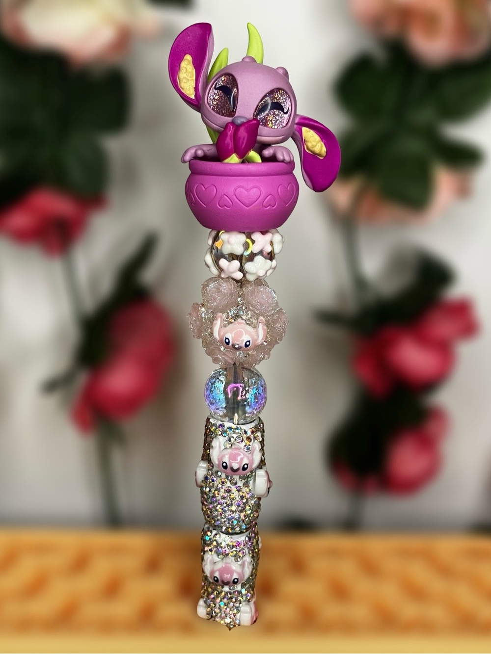 Angel Flowerpot Doorables in Full Bloom Upcycled Topper Handmade Beaded Pen